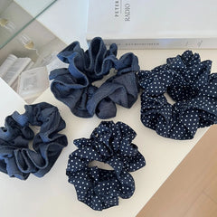 Classic Style Scrunchie - 90s Denim & Retro Polka Dot
