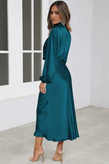 High Neck Satin Midi Dress - View 10 | TEVQA