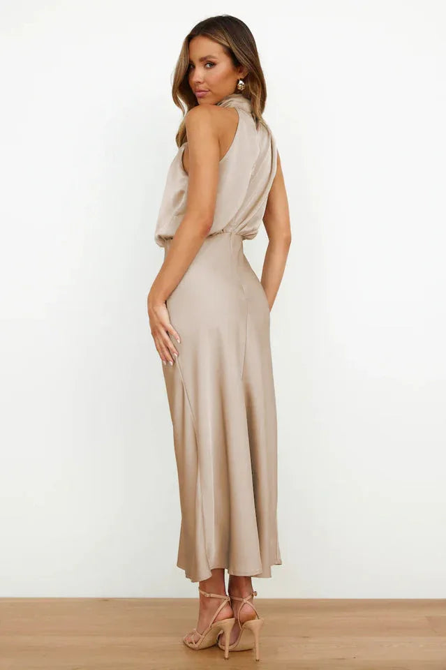 Satin Halter Neck Midi Dress - View 11 | TEVQA