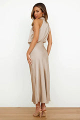 Satin Halter Neck Midi Dress - View 11 | TEVQA