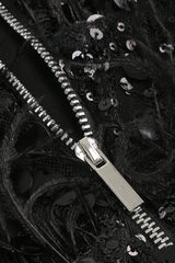 Sequin two-piece set with feather trim and flared leg pants - View 9 | TEVQA