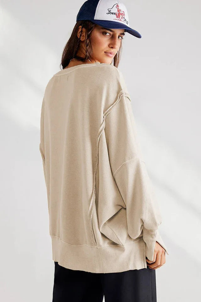 Oversized Contrast Trim Sweatshirt - View 7 | TEVQA