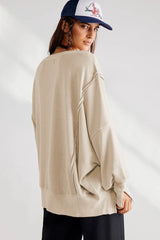 Oversized Contrast Trim Sweatshirt - View 7 | TEVQA