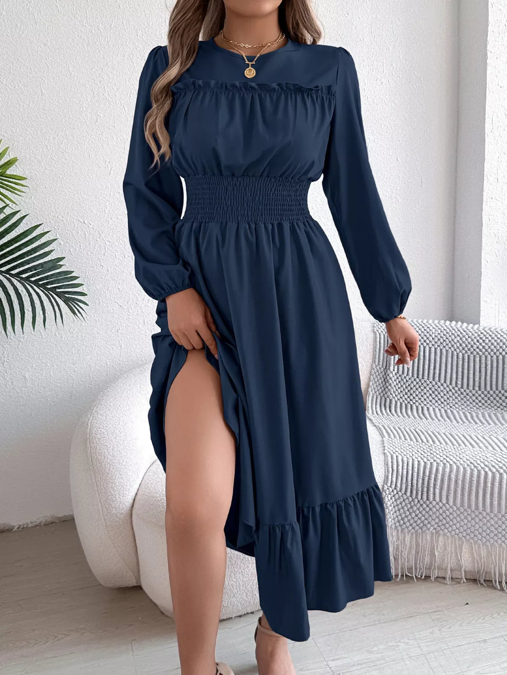 Emerald Green Ruffle Smocked Waist Maxi Dress - View 19 | TEVQA