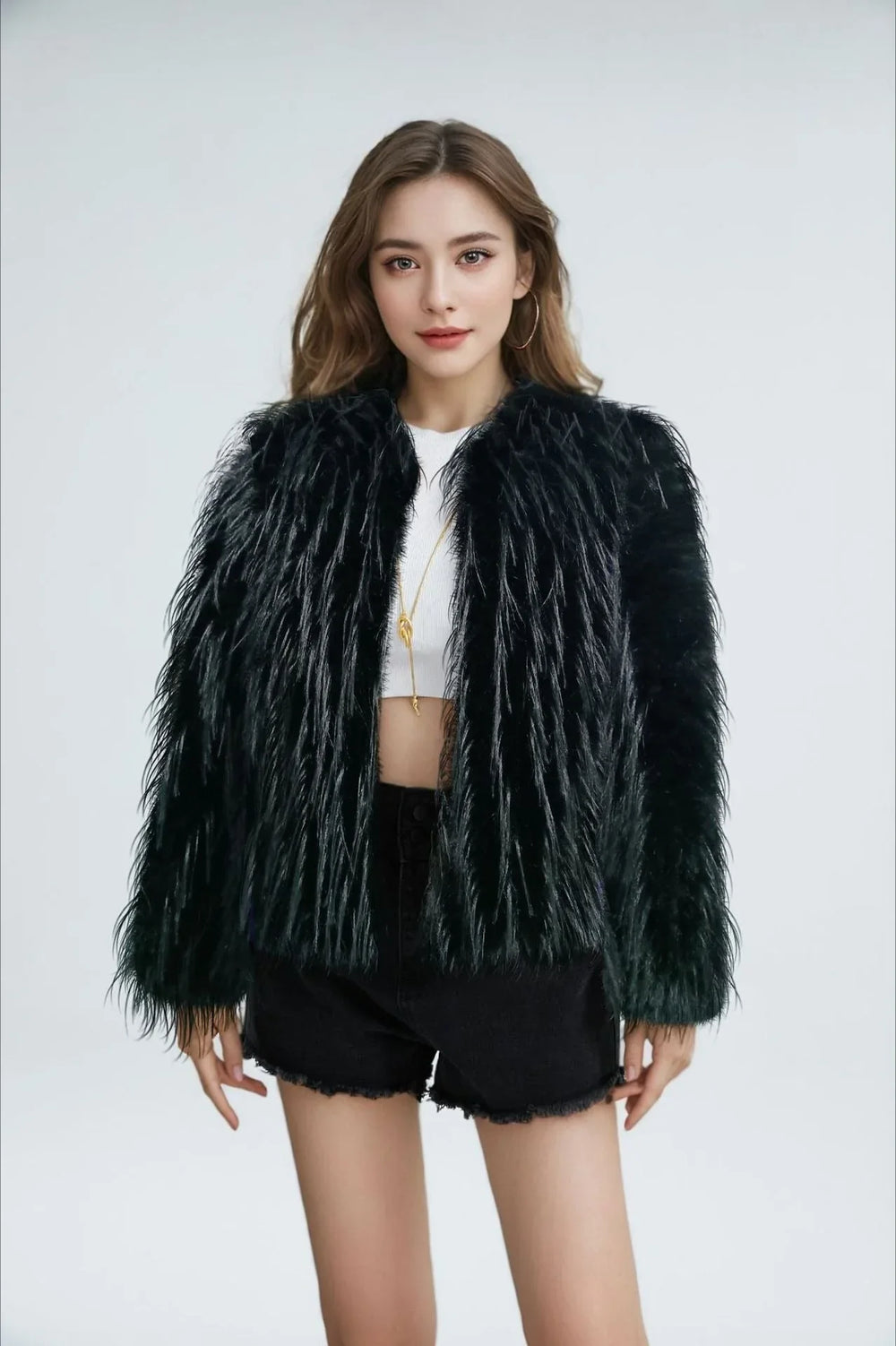 Ethereal Shag Faux Feather Jacket - View 7 | TEVQA