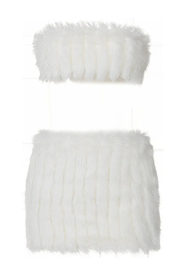 White Fur Skirt Set - TEVQA