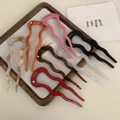 Acetate French Hair Pin with Crystal - 4.9" U-Shaped Chignon Pin