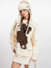 Vintage Cream Sketchy Bear Knit Sweater - TEVQA
