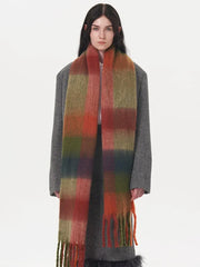 Oversized Blue & Beige Color Block Plaid Scarf - View 8 | TEVQA
