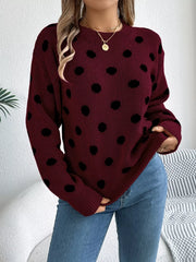 Camel Polka Dot Knit Sweater - View 11 | TEVQA