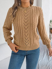 Women's Rust Cable Knit Sweater - TEVQA