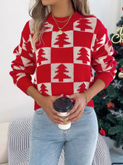Festive Forest Checkerboard Knit Sweater - View 7 | TEVQA
