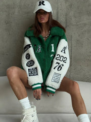 Vintage Red Sherpa Varsity Jacket - TEVQA