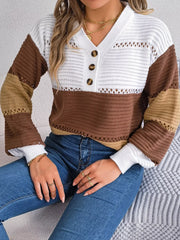 Color block knit henley sweater - View 6 | TEVQA