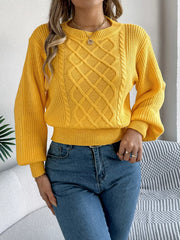 Orange Cable Knit Cinched Waist Sweater - View 6 | TEVQA