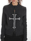 Y2K Grunge Cross Zip Up Knit Cardigan - TEVQA