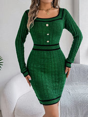 Vintage Red Square Neck Knit Dress - TEVQA