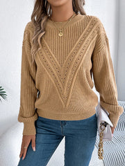 White Pointelle Knit Sweater - TEVQA