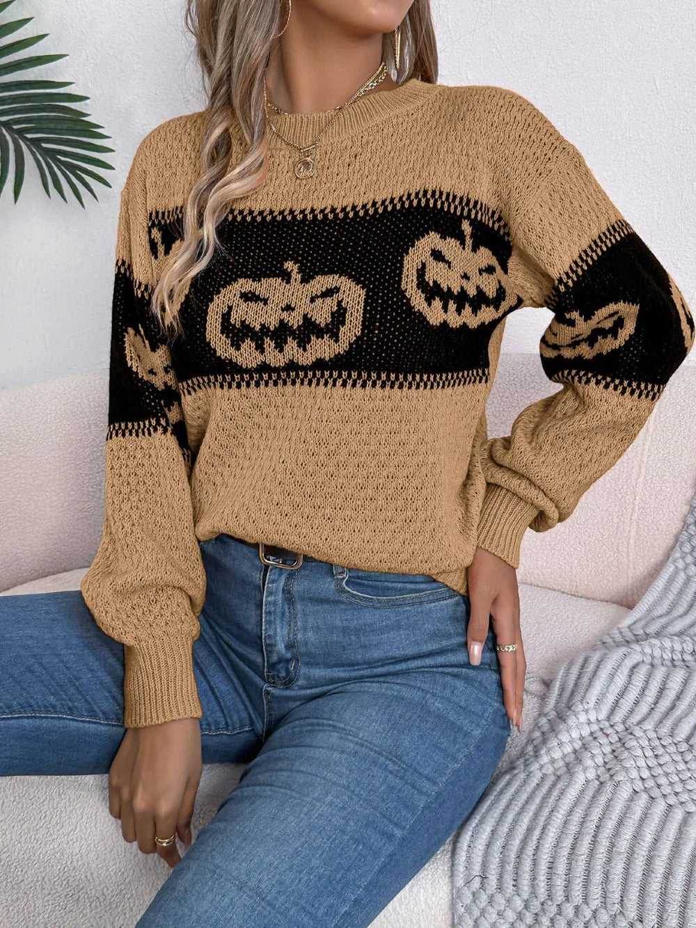 Festive Pumpkin Patch Knit Sweater - View 12 | TEVQA