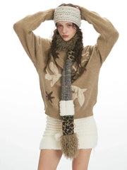 Retro Peace Dove & Star Oversized Knit Sweater - TEVQA