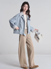 Layered Look Faux Leather Jacket Light Blue