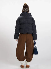 Retro Plaid Sherpa-Lined Cropped Puffer Jacket - TEVQA