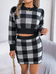 Baby Blue Plaid Knit Two Piece Set - View 13 | TEVQA