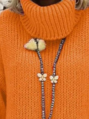 Vibrant Orange Chunky Knit Turtleneck Sweater - TEVQA