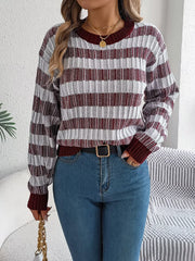 Vintage Lantern Sleeve Knit Sweater - Burgundy - TEVQA