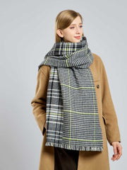 Heavyweight Houndstooth Plaid Scarf Black Neon