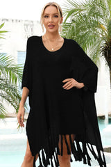 Openwork knit beach cover up with fringe hem - View 7 | TEVQA