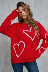 Heart Print Knit Sweater - View 8 | TEVQA
