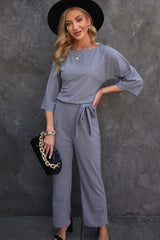 Belted Wide Leg Jumpsuit - View 6 | TEVQA