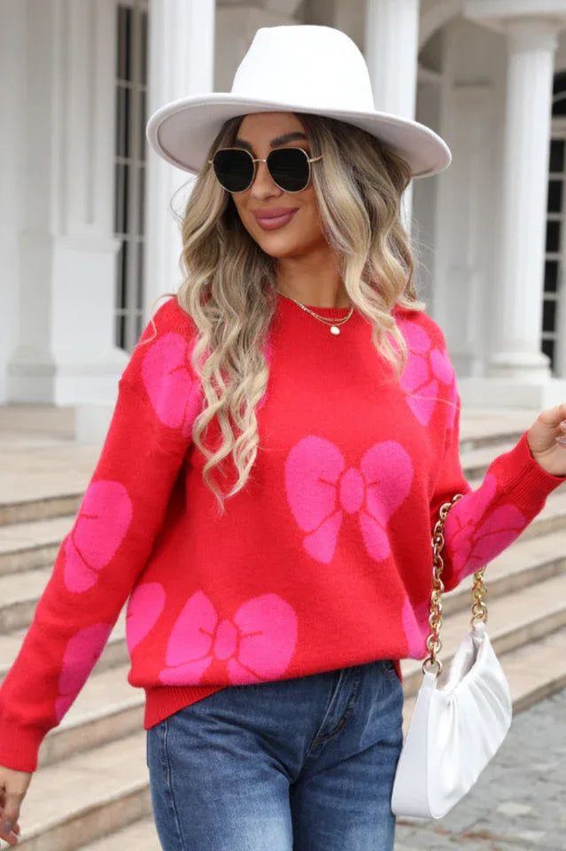 Pink bow knit sweater - View 18 | TEVQA