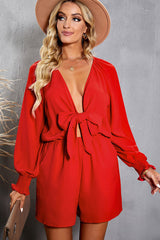 Tied Flounce Sleeve Plunge Romper | Dress In Beauty