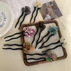 Acetate Flower French Hair Pin - 5.2" Wavy Chignon Pin