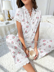 Cherry print ribbed pajama set with lace trim - View 19 | TEVQA