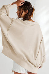 Oversized Contrast Trim Sweatshirt - View 8 | TEVQA