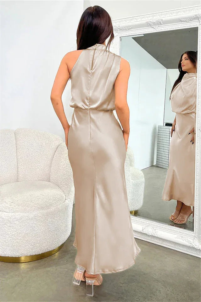 Satin Halter Neck Midi Dress - View 13 | TEVQA