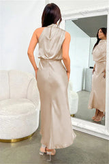 Satin Halter Neck Midi Dress - View 13 | TEVQA