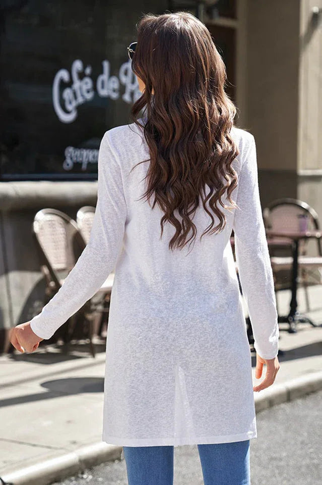 Amaryllis Lightweight Button-Front Long Cardigan - TEVQA