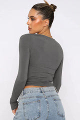 Fitted long sleeve crew neck top - View 19 | TEVQA