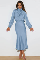 High Neck Satin Midi Dress - View 24 | TEVQA