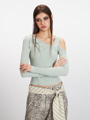 Mint Green Asymmetrical Cold Shoulder Top