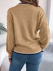 Khaki Textured Knit Sweater - TEVQA