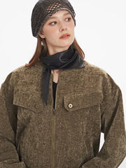 Vintage Brown Distressed Velvet Bomber Jacket - TEVQA