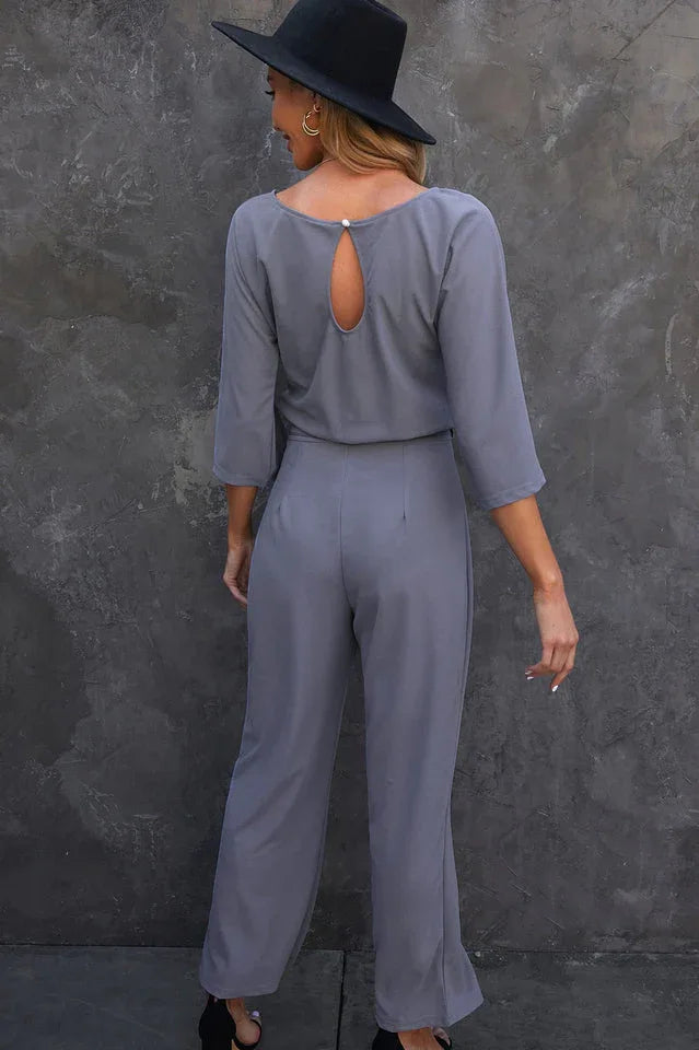 Belted Wide Leg Jumpsuit - View 8 | TEVQA