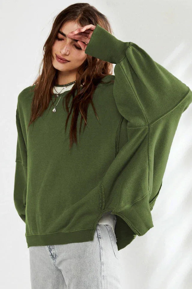 Oversized Contrast Trim Sweatshirt - View 25 | TEVQA