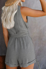 Front Tie Knot Solid Romper - TEVQA