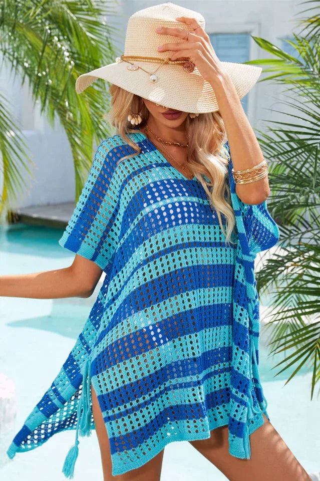 Crocheted V-Neck Beach Cover Up - View 9 | TEVQA